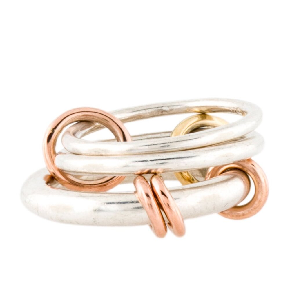SPINELLI KILCOLLIN TRI-TONE 18K ROSE YELLOW GOLD & STERLING ORION SG BAND RING - Picture 1 of 10